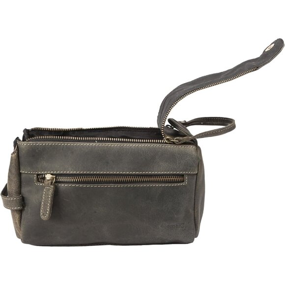 Unisex Charcoal Black Premium Buffalo Leather Toiletry Bag Travel Shaving kit - Picture 4 of 9